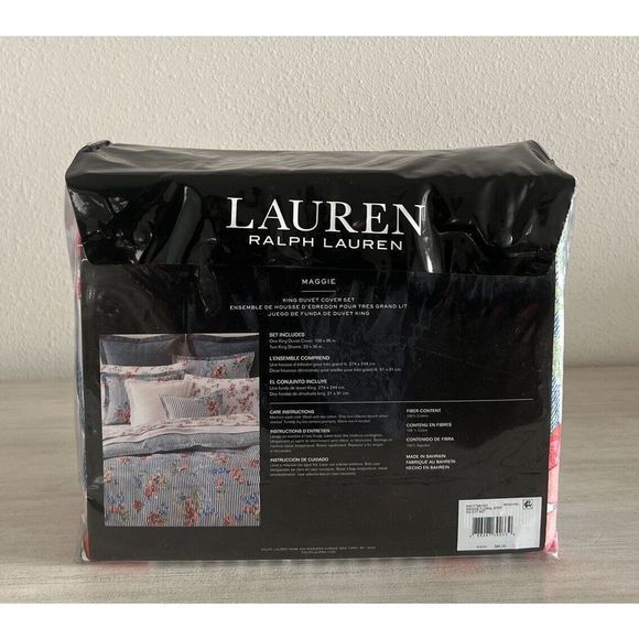 Ralph Lauren MAGGIE Floral Stripe KING Duvet Cover Set Cover & 2 King Shams $385 - Picture 2 of 4